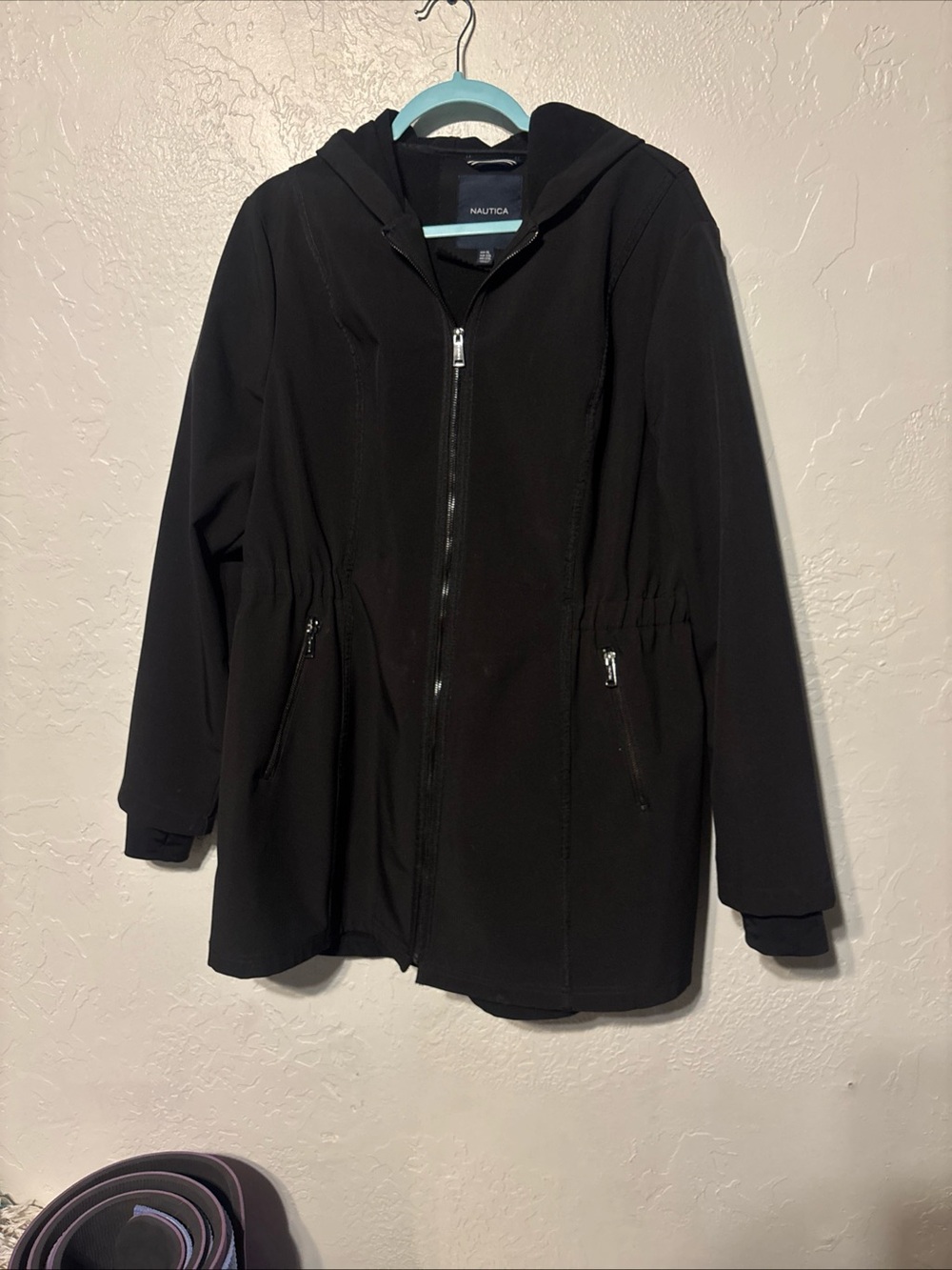 Nautica Black Hooded Zip-Up Trench Coat
